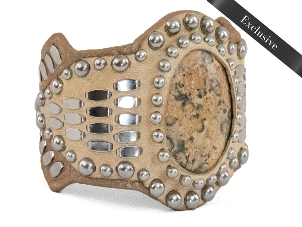 calleen cordero Reina Semi-precious Leopard Skin Stone Bracelet Champagne w/ Nickel Art