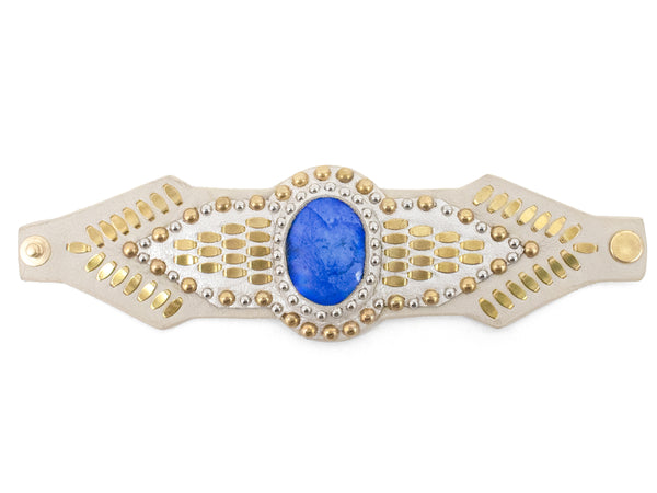 Calleen Cordero Reina Semi-precious Stone Bracelet White Pearl Cracked W/ Brass & Nickel Art