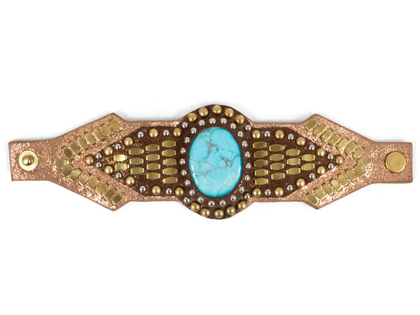 Calleen Cordero Reina Semi-precious Turquoise Stone Bracelet Dusty Rose Gold W/ Brass & Nickel Art
