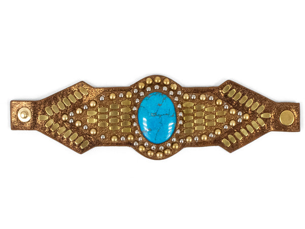 Calleen Cordero Reina Semi-precious Turquoise Stone Bracelet Otago Tobacco W/ Brass & Nickel Art