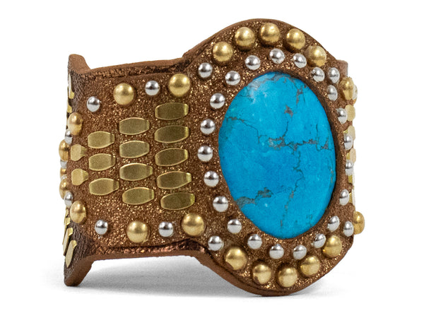 calleen cordero Reina Semi-precious Turquoise Stone Bracelet Otago Tobacco w/ Brass & Nickel Art