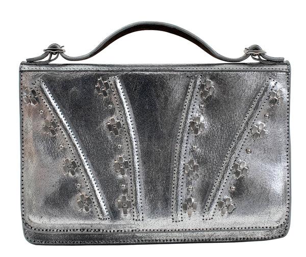 Calleen Cordero Rena 2 Clutch Wallet Black Leather W/ Nickel Art