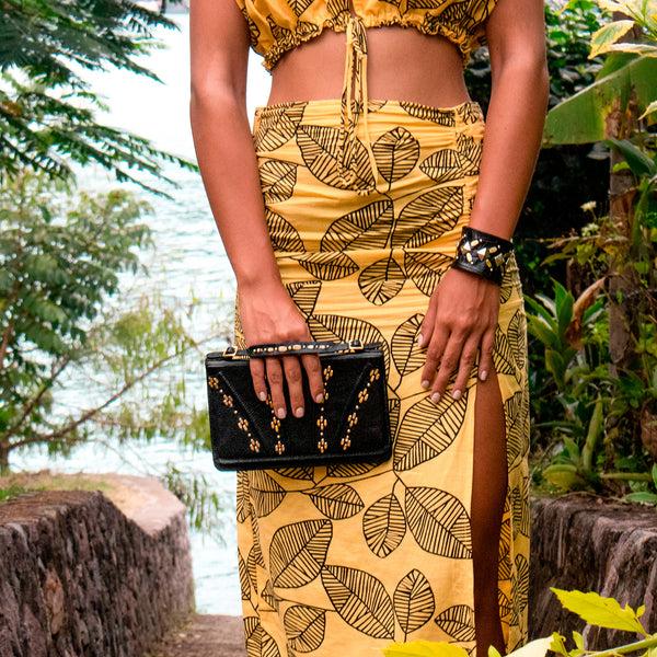 Calleen Cordero Rena 2 Clutch Wallet Black Leather W/ Nickel Art