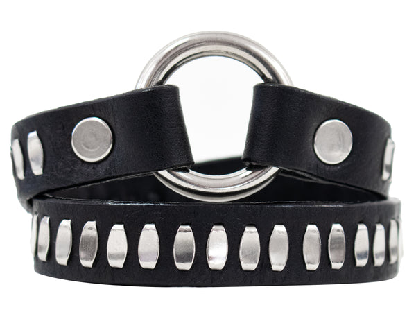 Calleen Cordero Rina Nita .5" Double Wrap Bracelet Black Aniline W/ Brass Art