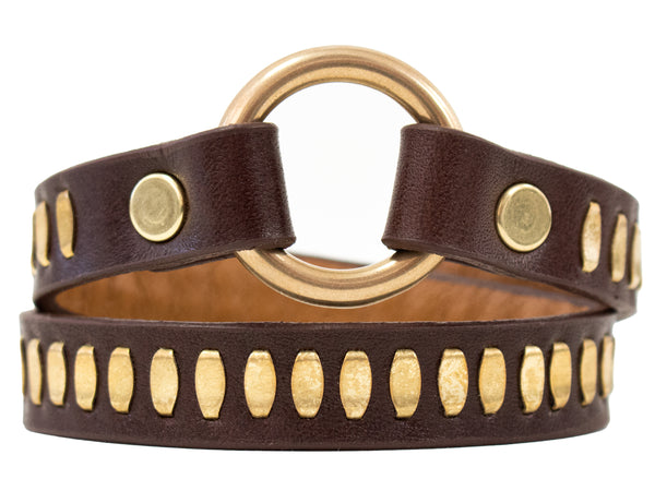 Calleen Cordero Rina Nita .5" Double Wrap Bracelet Black Aniline W/ Brass Art