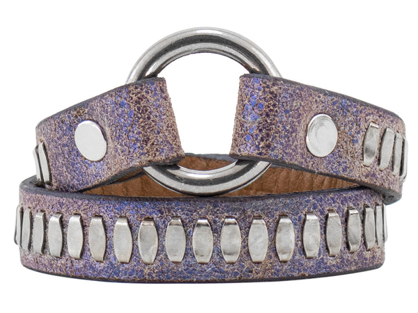 Calleen Cordero Rina Nita .5" Double Wrap Bracelet Steel Pearl Cracked W/ Nickel Art