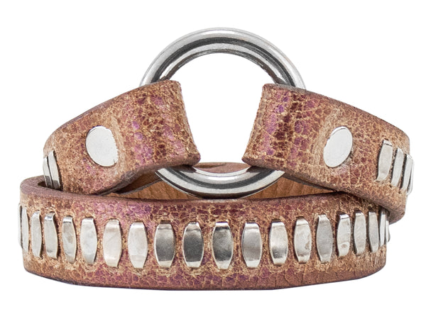 Calleen Cordero Rina Nita .5" Double Wrap Bracelet Steel Pearl Cracked W/ Nickel Art