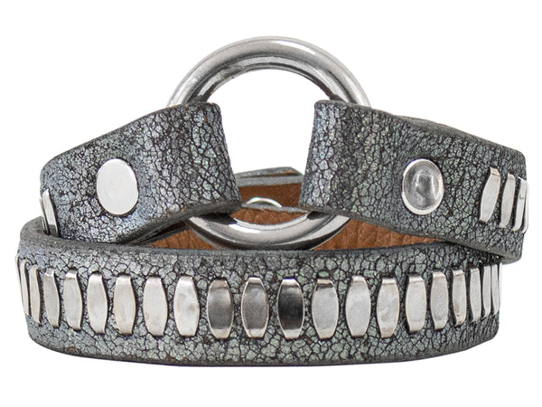 calleen cordero Rina Nita .5" Double Wrap Bracelet Steel Pearl Cracked w/ Nickel Art