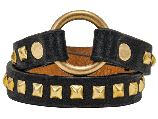 Calleen Cordero Rina P .5" Double Wrap Bracelet Black Leather W/ Nickel Art