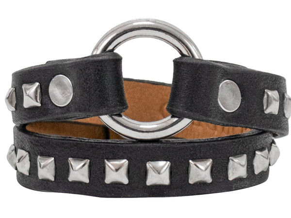 calleen cordero Rina P .5" Double Wrap Bracelet Black Leather w/ Nickel Art