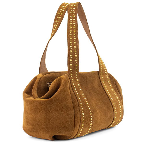 Calleen Cordero Rivera P Handbag Cognac Suede W/ Brass Art