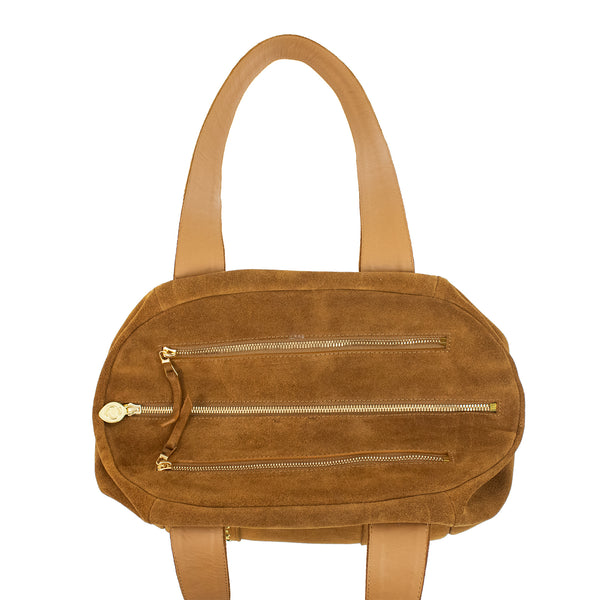 Calleen Cordero Rivera P Handbag Cognac Suede W/ Brass Art
