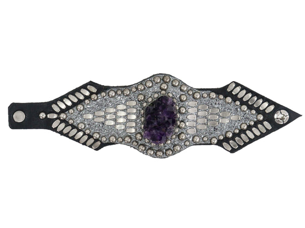 Calleen Cordero Rocal Sculpted Bracelet Gemma- Black Leather W/ Nickel Art