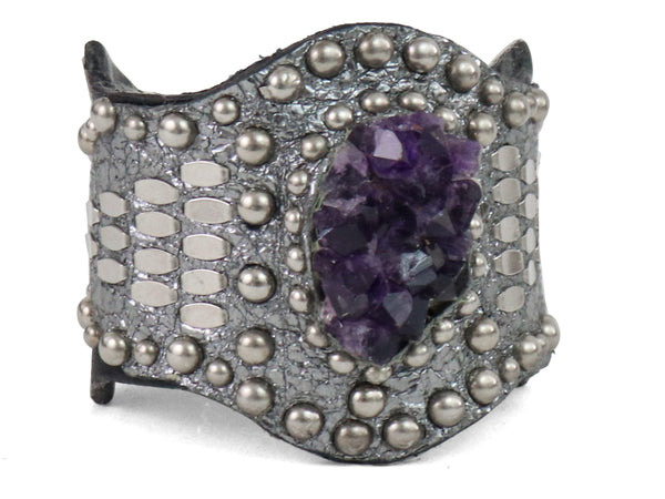 calleen cordero Rocal Sculpted Bracelet Gemma- Black Leather w/ Nickel Art