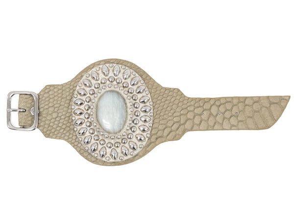 Calleen Cordero Rocal Semi-precious Aventurine Green Stone Cuff Linen Snake Leather W/ Nickel Art