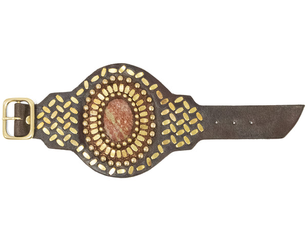 Calleen Cordero Rocal Semi-precious Epidote Stone Cuff Brown Veg W/ Brass Art