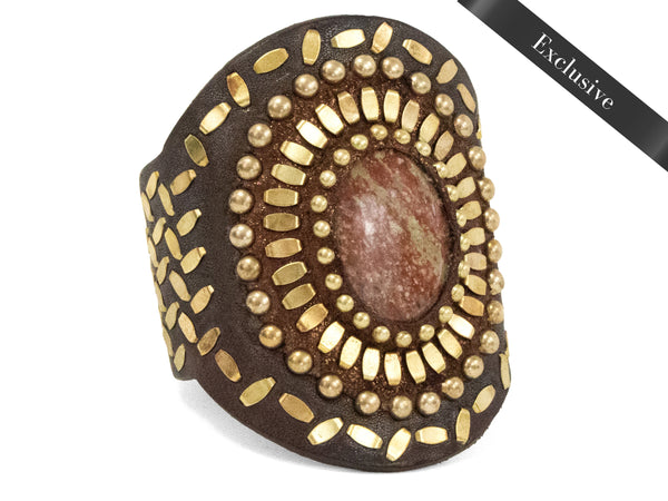 calleen cordero Rocal Semi-precious Epidote Stone Cuff Brown Veg w/ Brass Art