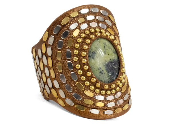 calleen cordero Rocal Semi-precious Epidote Stone Cuff Metallic Orange w/ Brass & Nickel Art