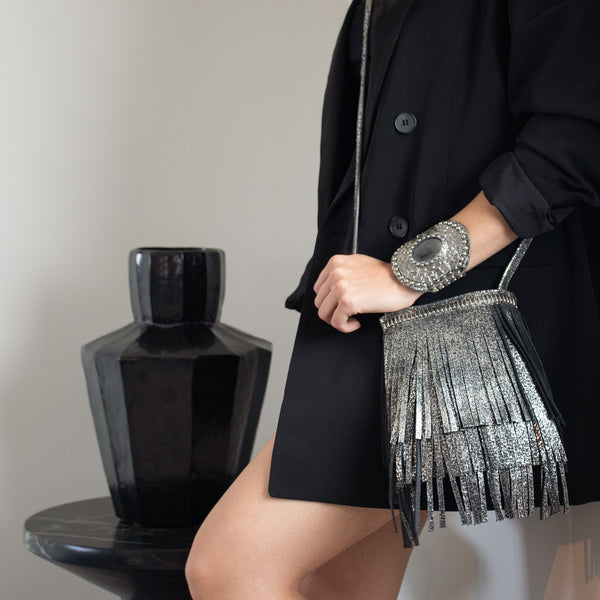 Calleen Cordero Rocal Semi-precious Hematite Stone Cuff Multi Silver Snake W/ Nickel Art