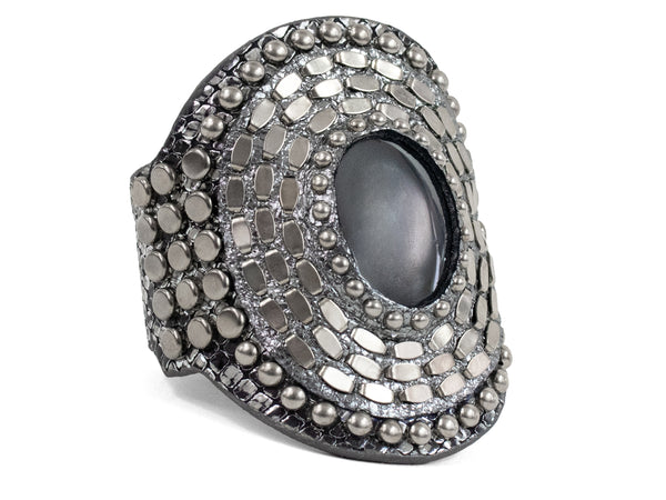 calleen cordero Rocal Semi-precious Hematite Stone Cuff Multi Silver Snake w/ Nickel Art