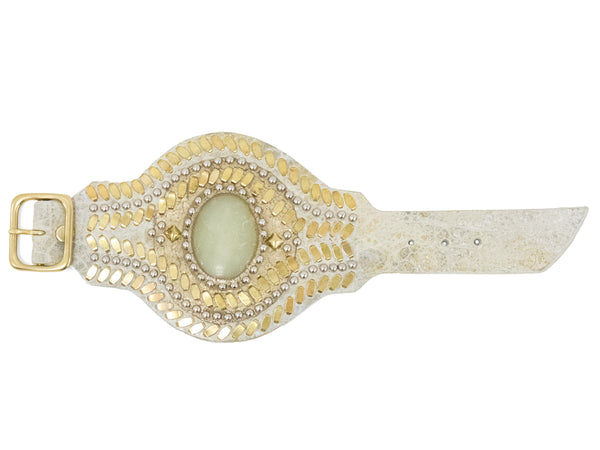 Calleen Cordero Rocal Semi-precious Jade Stone Cuff White El Paso W/ Brass & Nickel Art