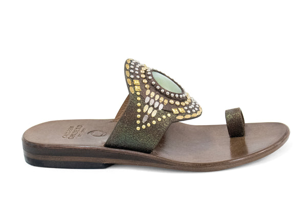 Calleen Cordero Rocal Semi-precious Jade Stone Sandal Bronze Pearl Cracked / Nickel & Brass Art
