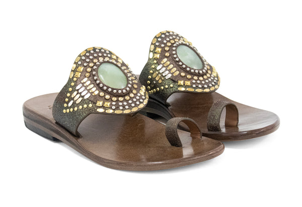 calleen cordero Rocal Semi-precious Jade Stone Sandal Bronze Pearl Cracked / Nickel & Brass Art