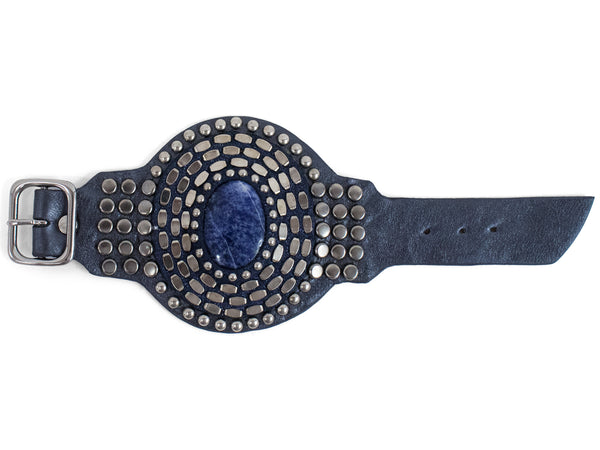Calleen Cordero Rocal Semi-precious Lolite Stone Cuff Navy Metallic W/ Nickel Art