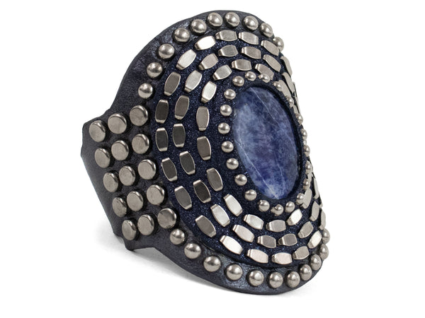 calleen cordero Rocal Semi-precious Lolite Stone Cuff Navy Metallic w/ Nickel Art