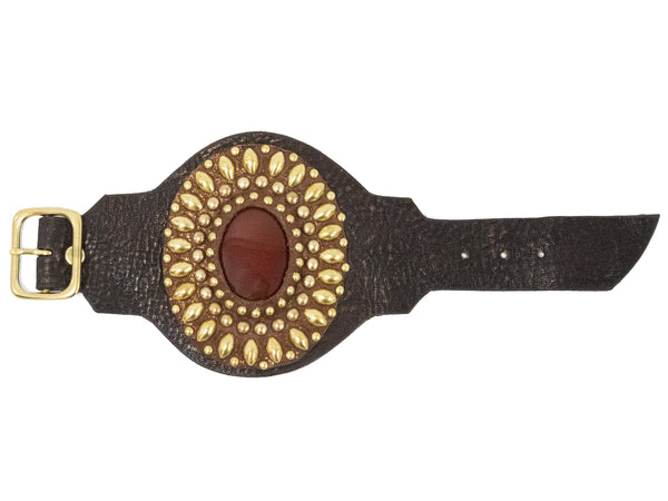 Calleen Cordero Rocal Semi-precious Red Jasper Stone Cuff Dark Brown Veg W/ Brass Art