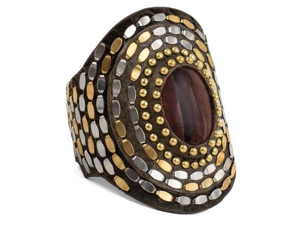 calleen cordero Rocal Semi-precious Red Jasper Stone Cuff Dark Green Snake w/ Brass & Nickel Art