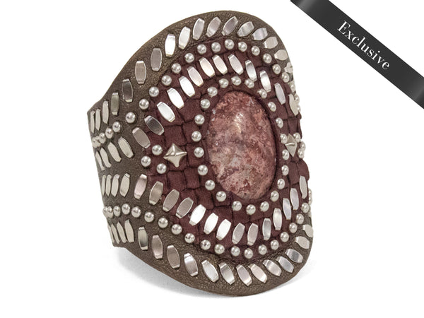 calleen cordero Rocal Semi-precious Red Obsidian Stone Cuff Bronze Nappa w/ Nickel Art
