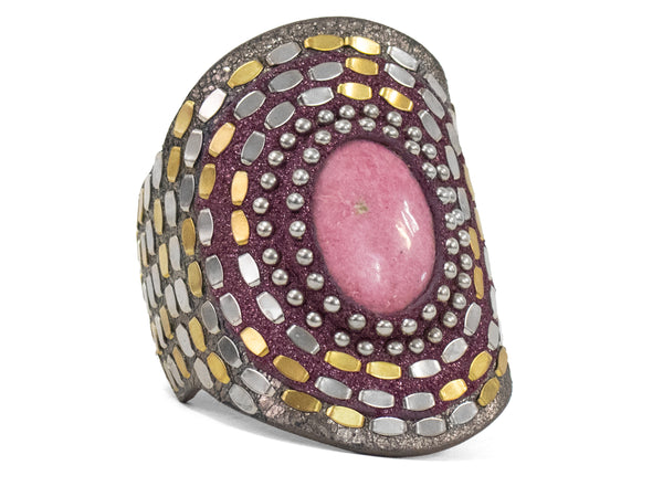 calleen cordero Rocal Semi-precious Rhodonite Stone Cuff Hudson Graphite w/ Brass & Nickel Art