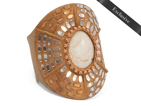calleen cordero Rocal Semi-precious Riverstone Cuff Champagne Leather w/ Nickel & Copper Art