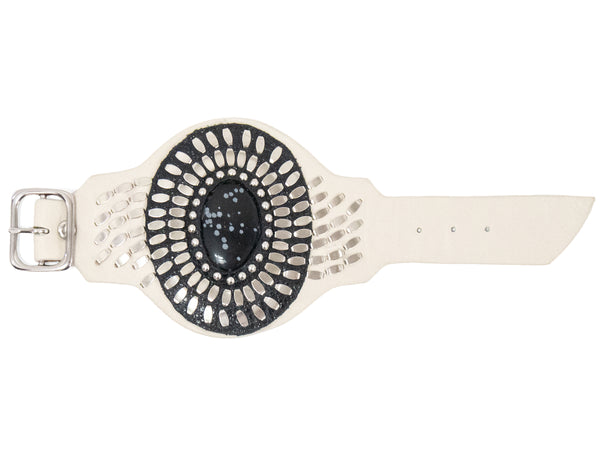 Calleen Cordero Rocal Semi-precious Snowflake Obsidian Stone Cuff White Milano W/ Nickel Art