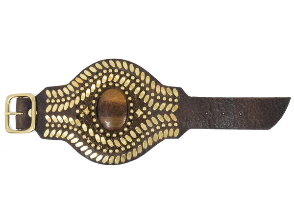 Calleen Cordero Rocal Semi-precious Tigers Eye Stone Cuff Brown Veg W/ Brass Art