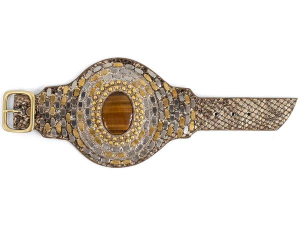 Calleen Cordero Rocal Semi-precious Tigers Eye Stone Cuff Multi Gold Snake W/ Brass Art