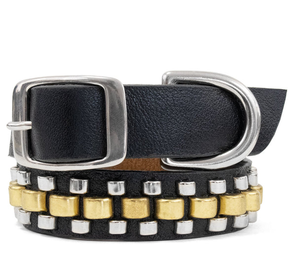calleen cordero Rolex 15" Dog Collars Black Leather w/ Brass & Nickel