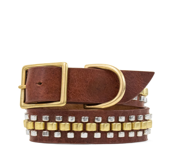 Calleen Cordero Rolex 19" Dog Collars Black Leather W/ Brass & Nickel