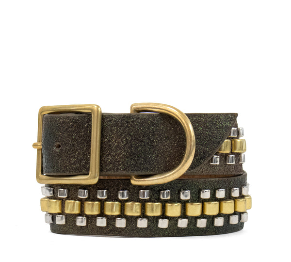 Calleen Cordero Rolex 19" Dog Collars Black Leather W/ Brass & Nickel