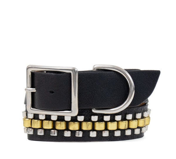 calleen cordero Rolex 19" Dog Collars Black Leather w/ Brass & Nickel