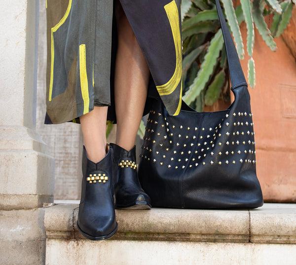 Calleen Cordero Rolex Boot Black Belmont W/ Brass Art