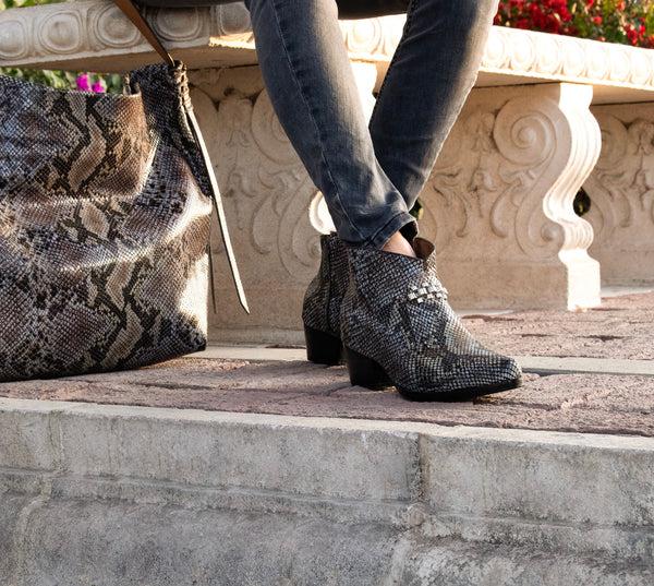 Calleen Cordero Rolex Boot Grey Multi Snake W/ Nickel Art