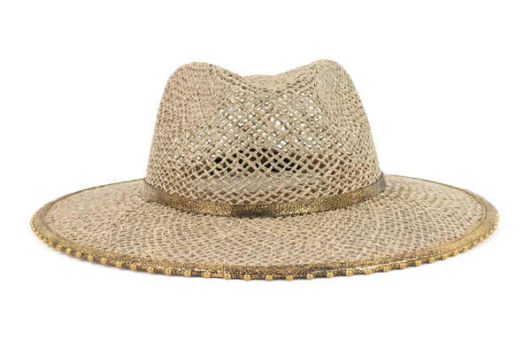 calleen cordero Roots Fedora Hat Seagrass - Puerto Rico Gold w/ Brass Art