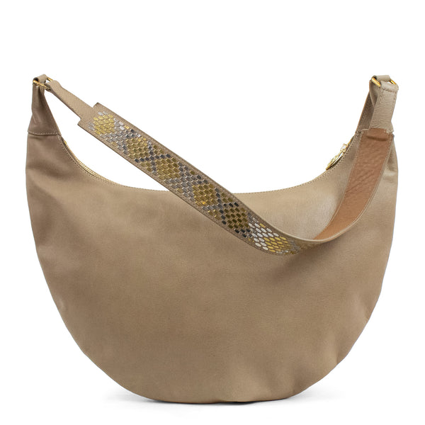 Calleen Cordero Rowan Handbag Chocolate Suede W/ Brass & Nickel Art