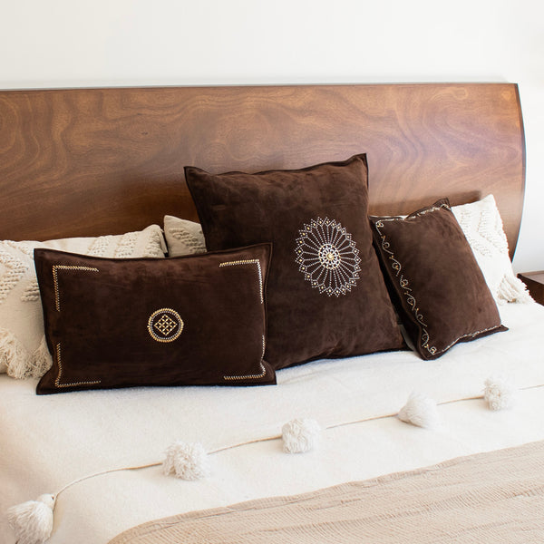 Calleen Cordero Royal 26" X 16" Pillow Case Royal Art - Chocolate Suede W/ Brass & Nickel Art