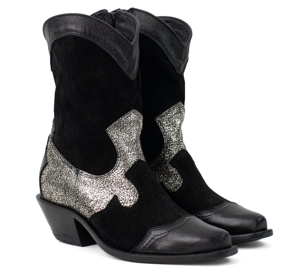 Calleen Cordero Ryder Boot Black Belmont / Puerto Rico Silver W/ Nickel Art