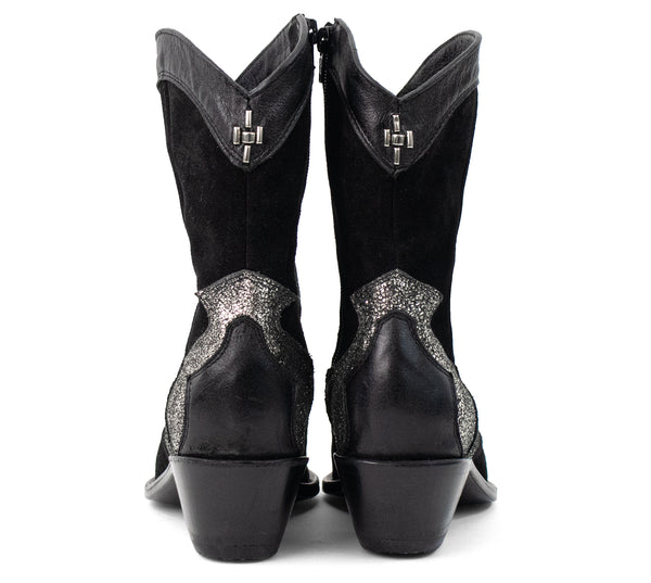 Calleen Cordero Ryder Boot Black Belmont / Puerto Rico Silver W/ Nickel Art