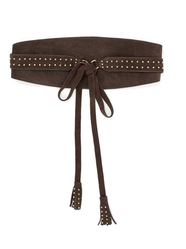 Calleen Cordero Samara Waist Belt Stone Suede W/ Nickel Art