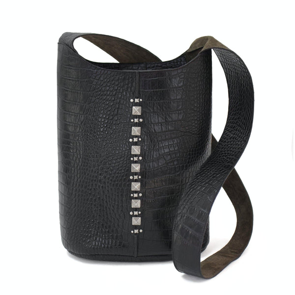 calleen cordero Sancha Messenger Black Embossed Croc w/ Nickel Art